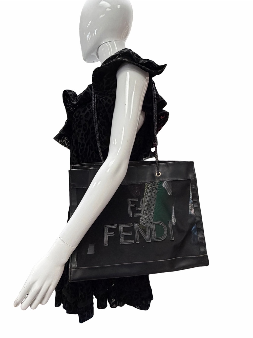 Fendi FF Zucca black mesh shopper tote bag - Picture 7 of 15